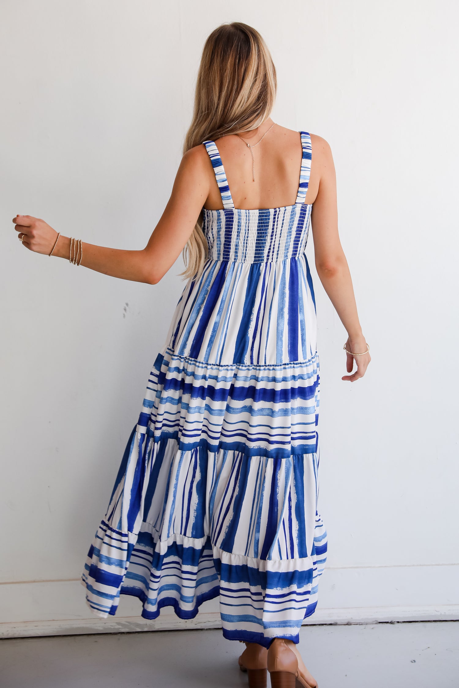 Impressively Darling Blue Striped Tiered Maxi Dress