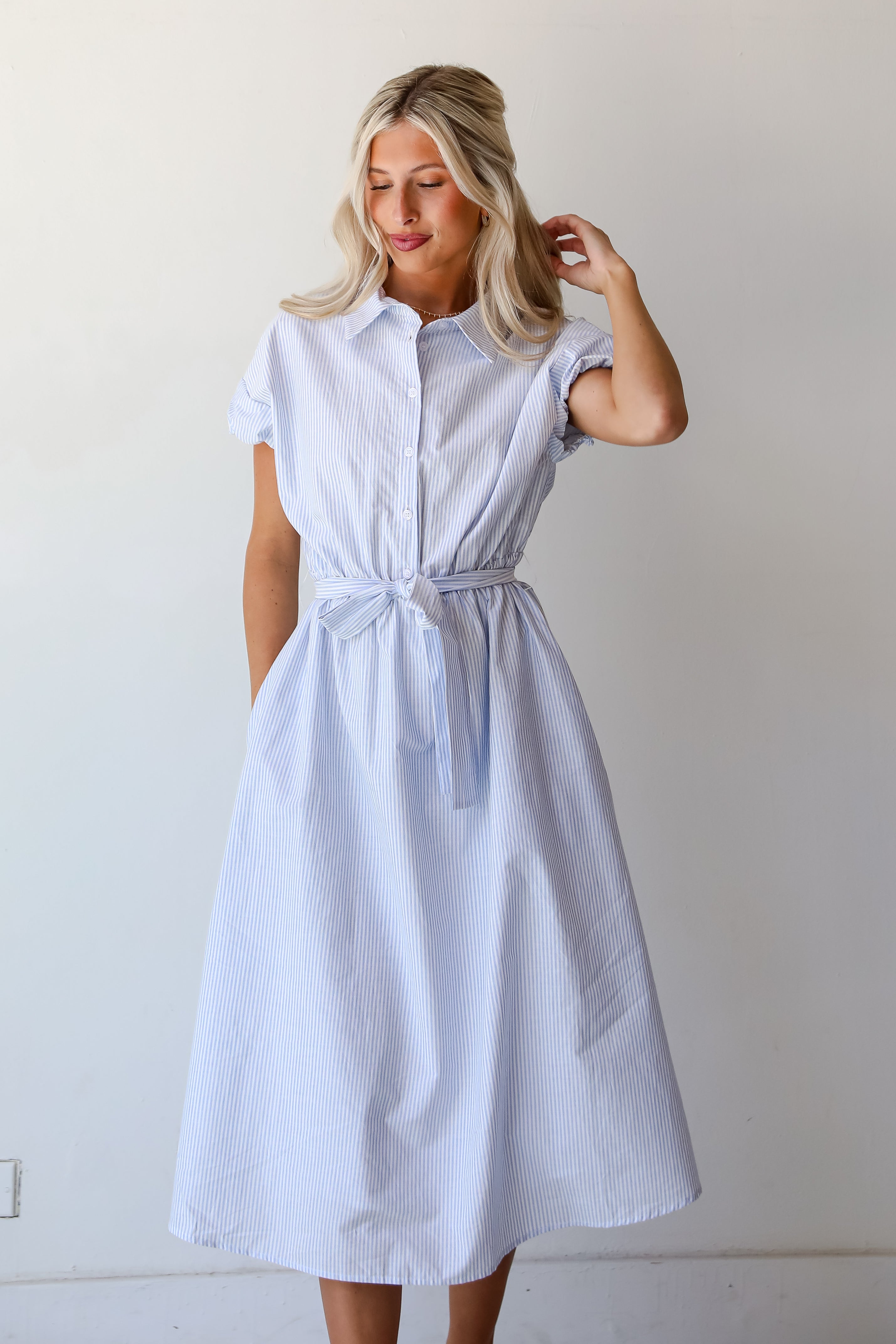 Light Blue Striped Midi Dress