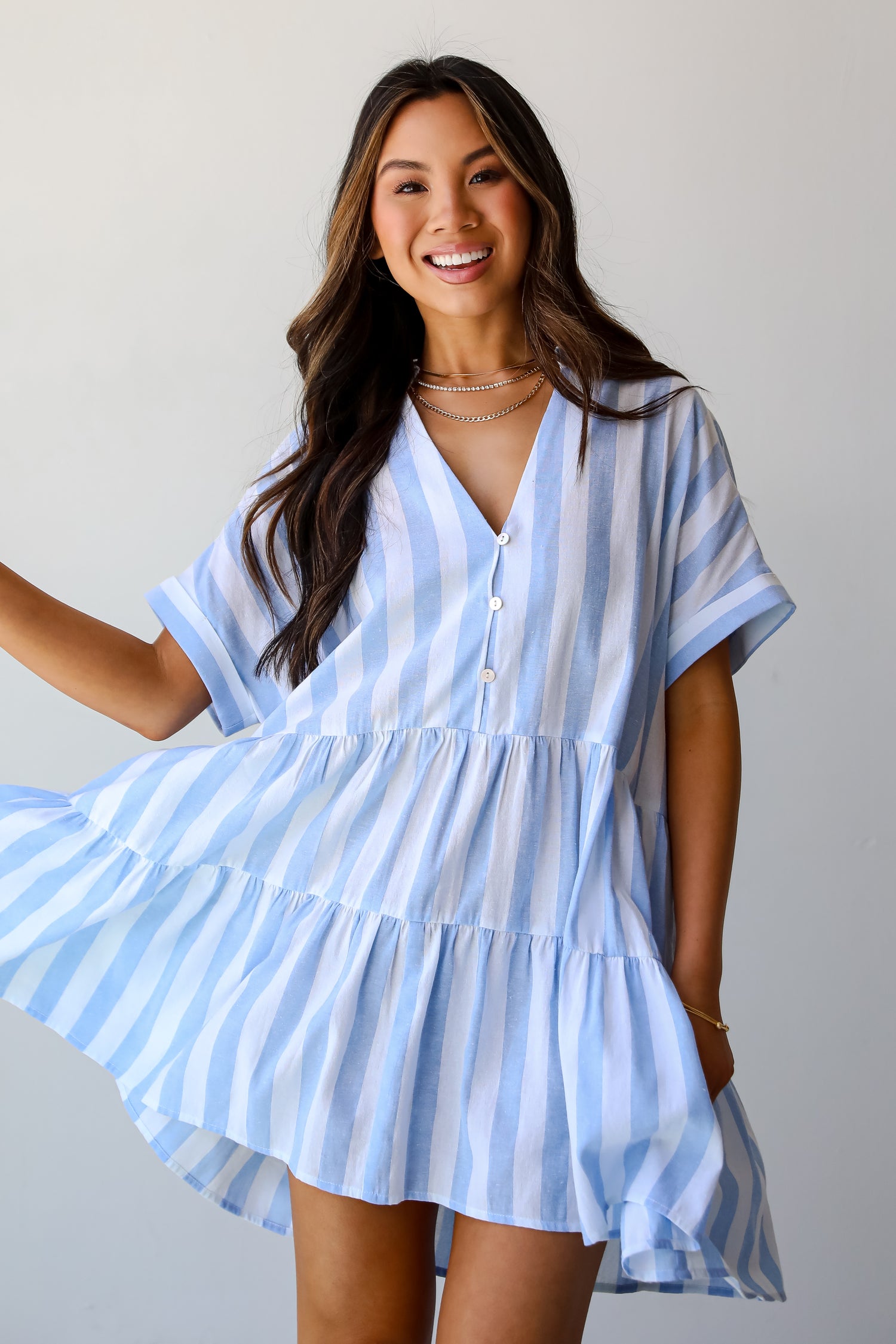 Light Blue Striped Mini Dress