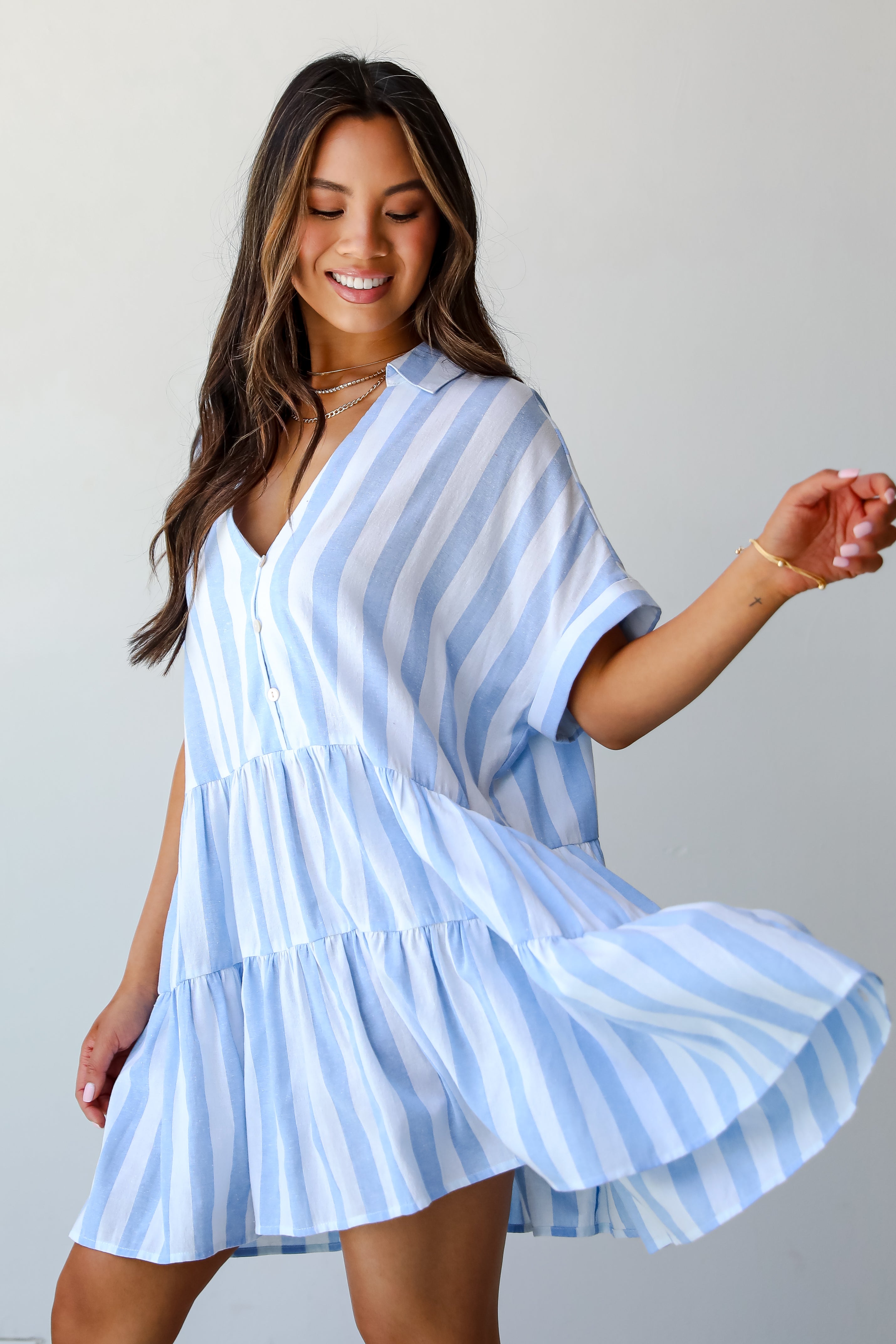 Light Blue Striped Mini Dress