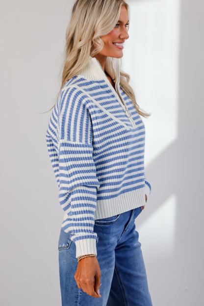 Beloved Presence Striped Quarter Zip Sweater