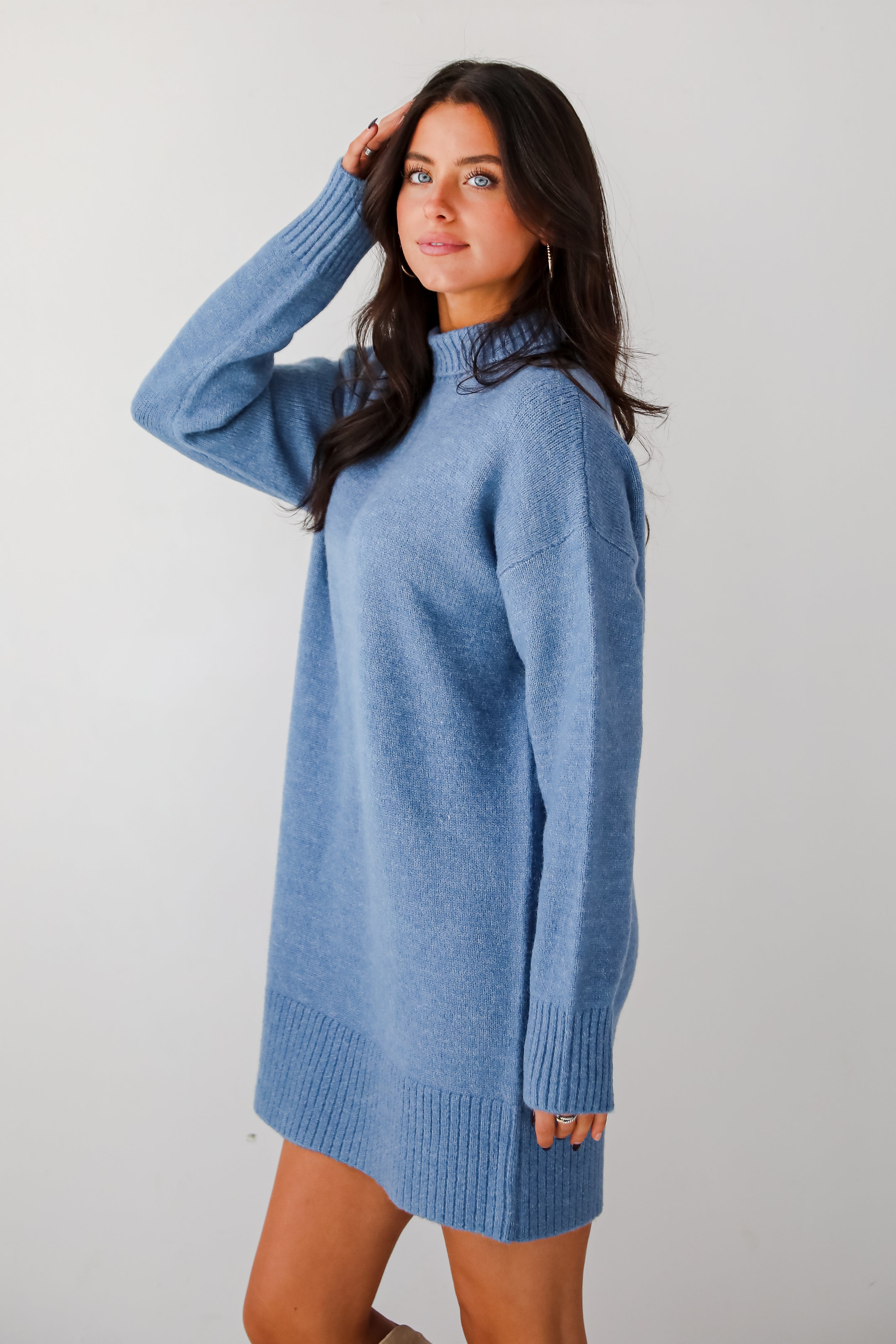 Seasonally Stylish Mock Neck Mini Sweater Dress