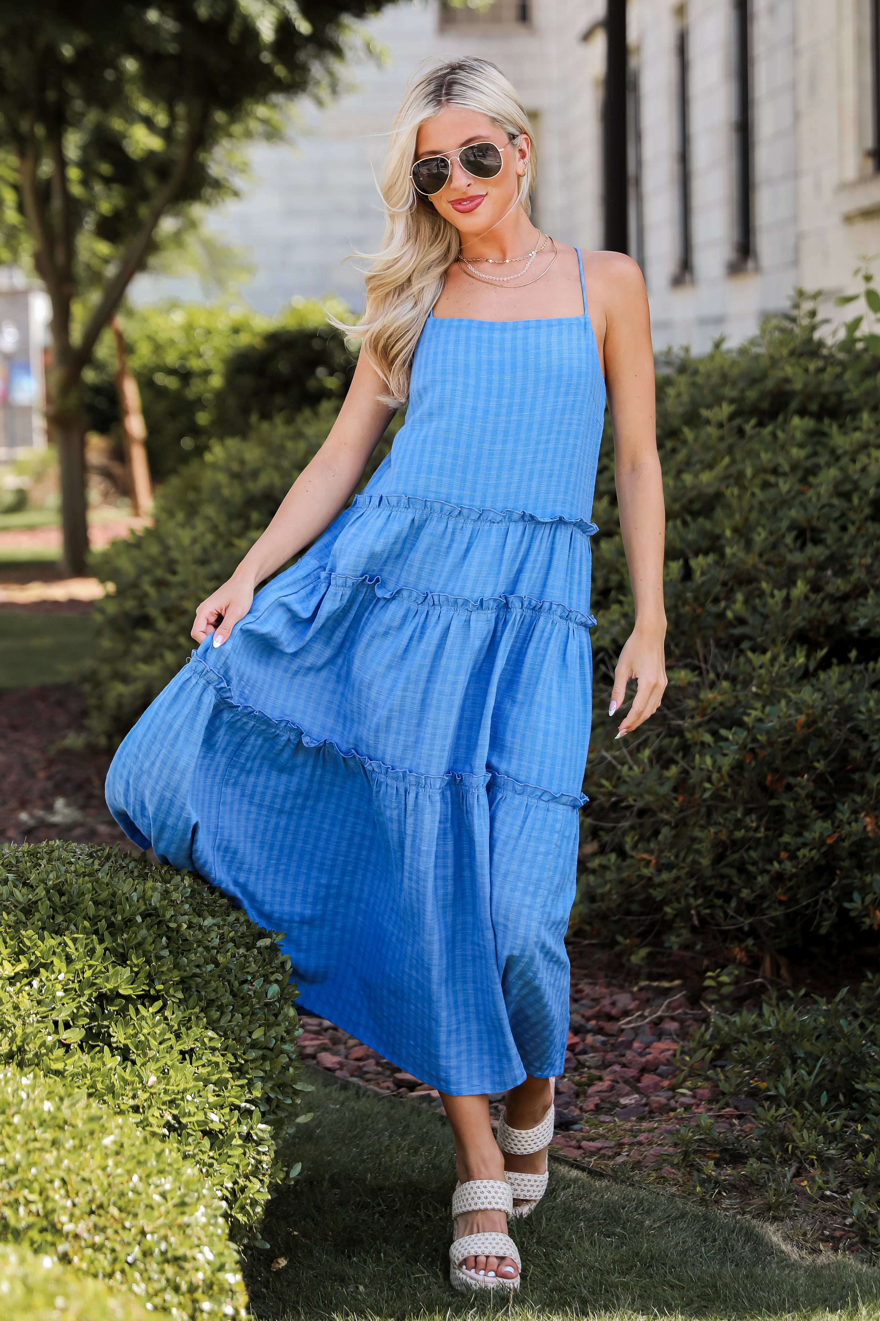 Uncommon Charm Blue Tiered Maxi Dress