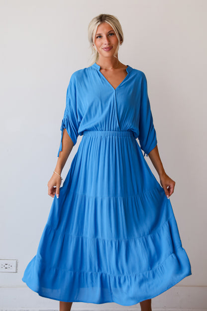 Pristine Darling Blue Tiered Maxi Dress