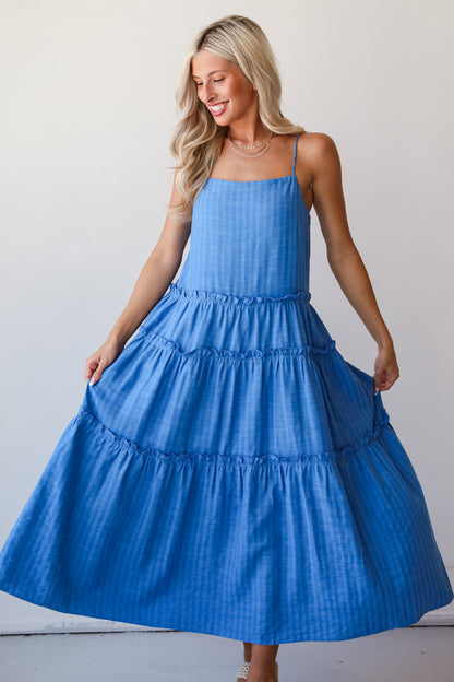 Uncommon Charm Blue Tiered Maxi Dress