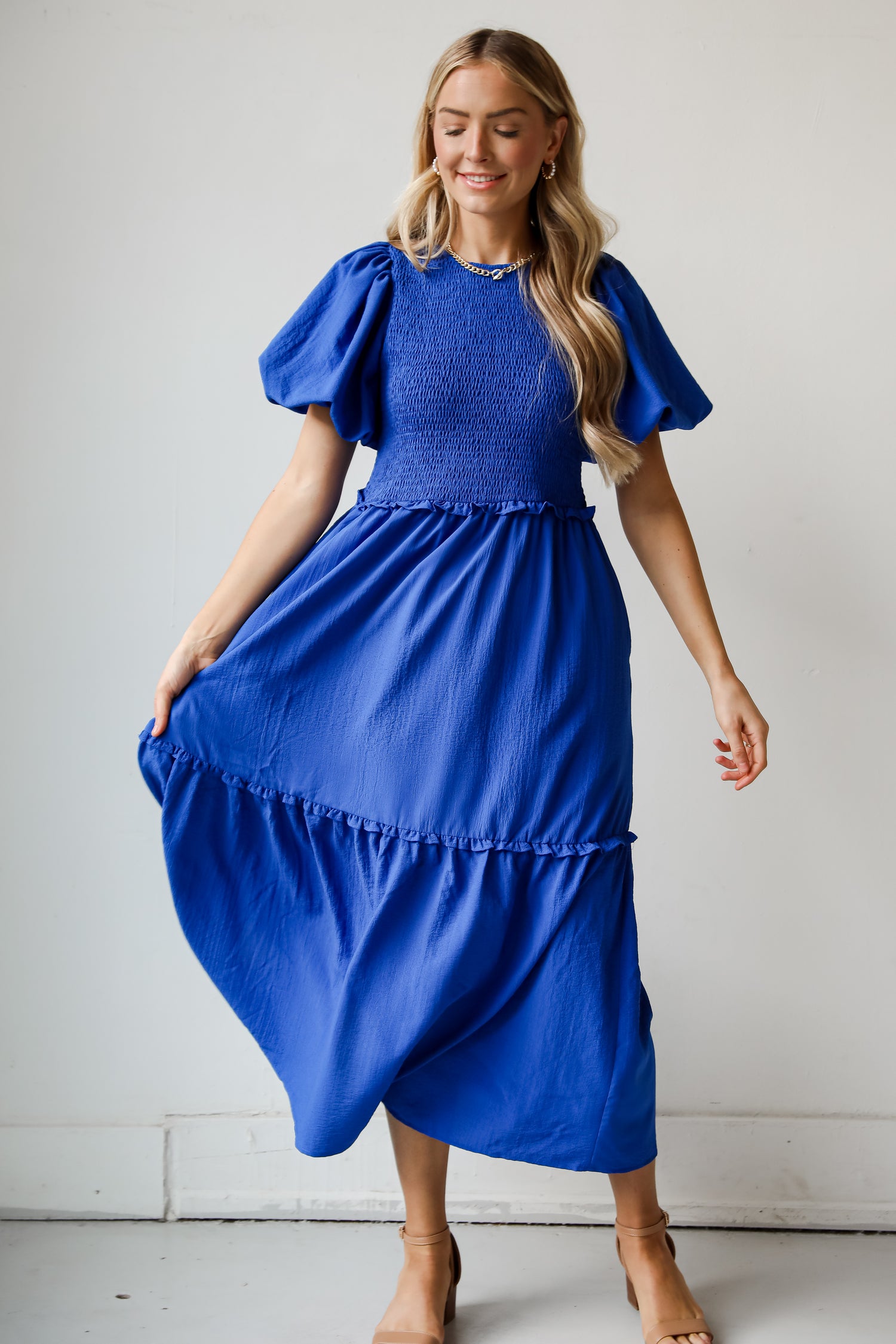 smocked Blue Maxi Dress