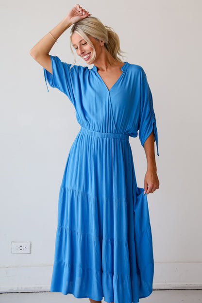 Pristine Darling Blue Tiered Maxi Dress