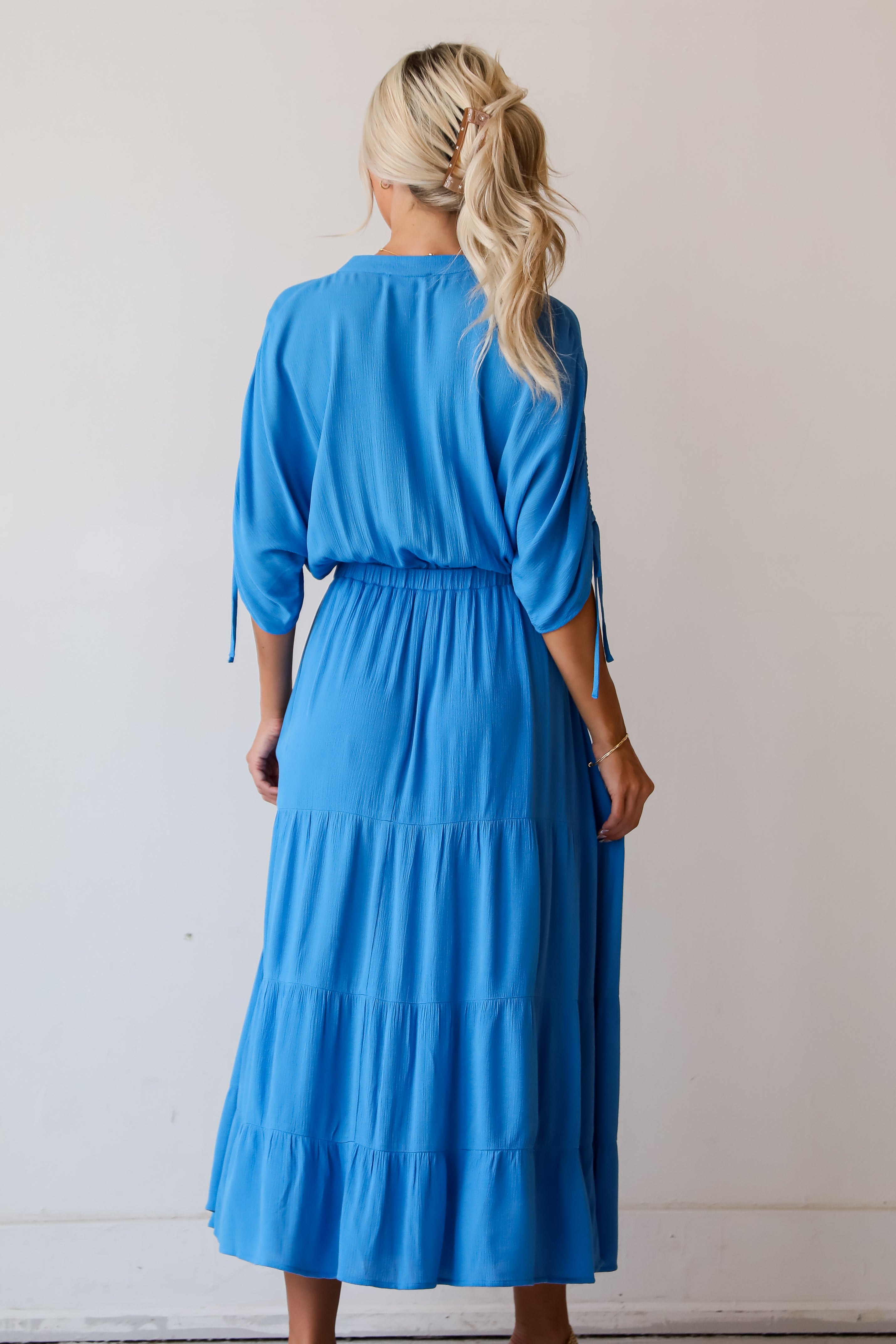 Pristine Darling Blue Tiered Maxi Dress