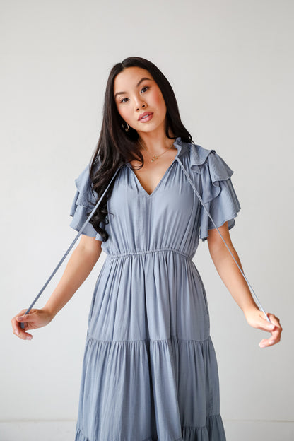 Perfectly Charming Blue Tiered Midi Dress