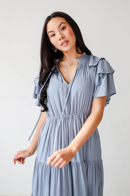 Perfectly Charming Blue Tiered Midi Dress