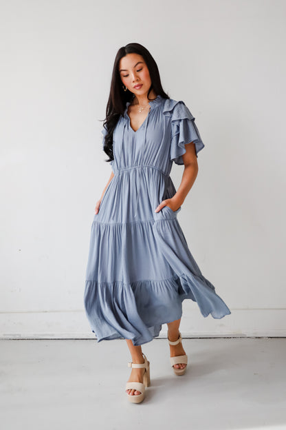 Perfectly Charming Blue Tiered Midi Dress