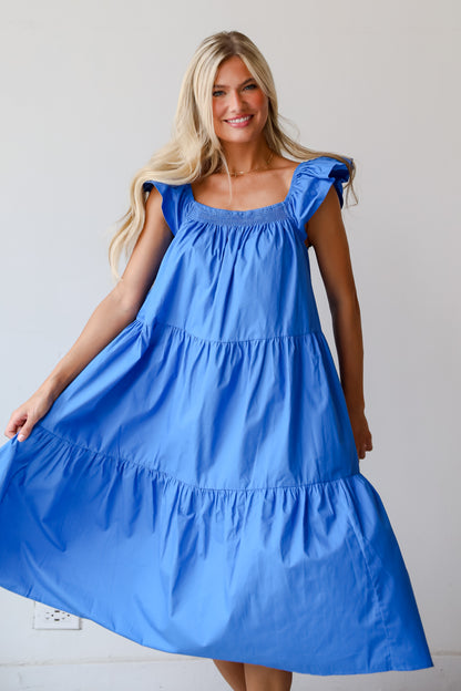 Summer Beauty Blue Tiered Midi Dress