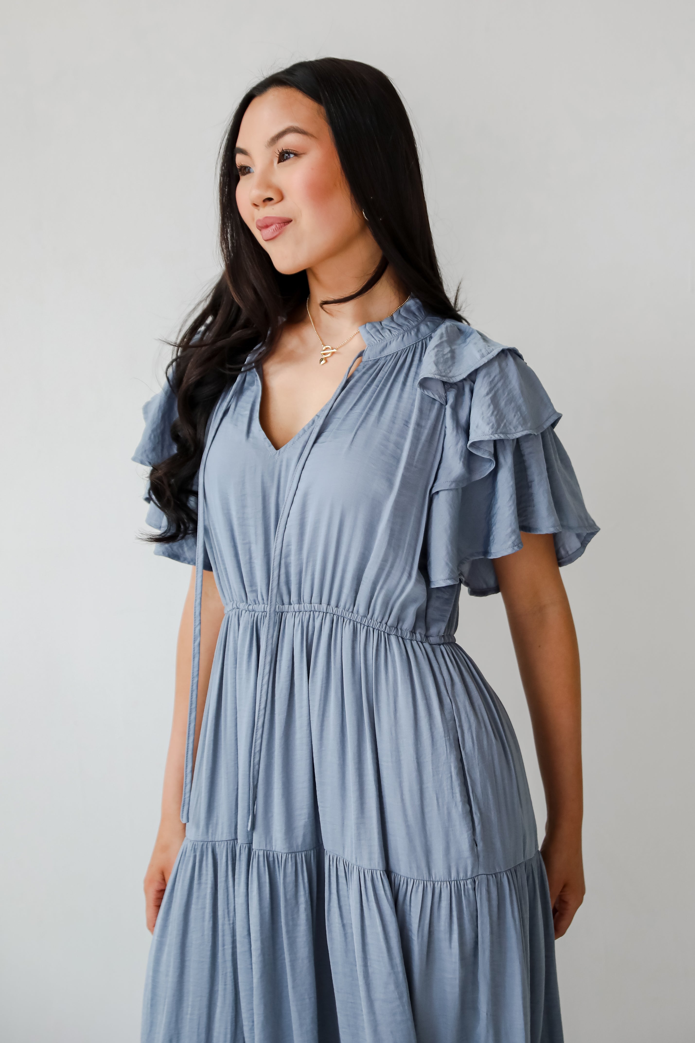 Perfectly Charming Blue Tiered Midi Dress