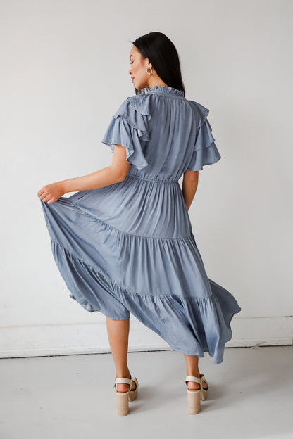 Perfectly Charming Blue Tiered Midi Dress