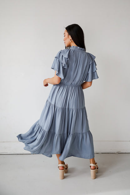 Perfectly Charming Blue Tiered Midi Dress