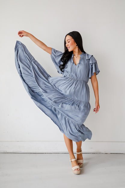 Perfectly Charming Blue Tiered Midi Dress