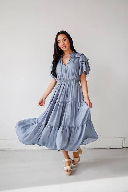 Perfectly Charming Blue Tiered Midi Dress