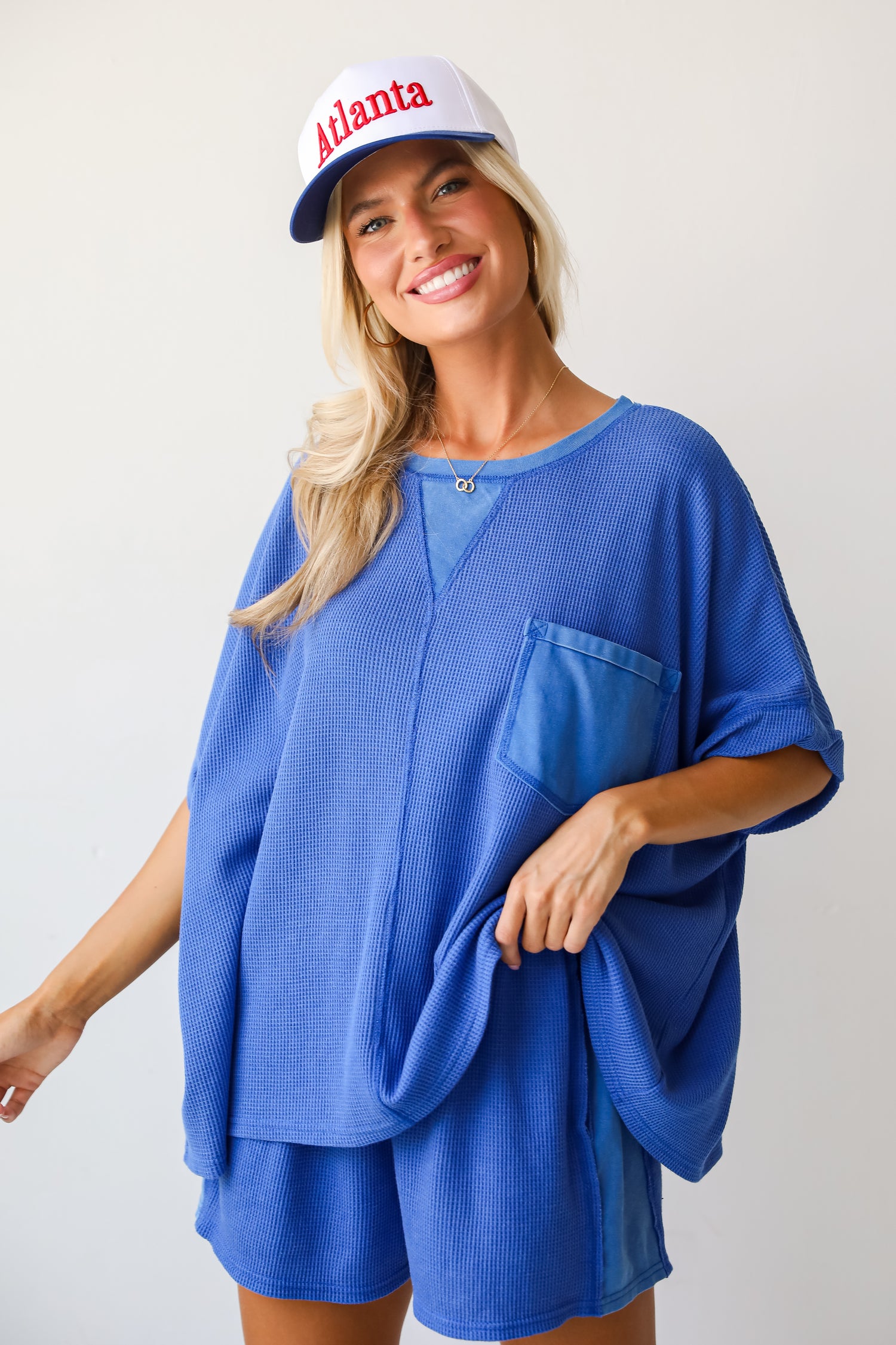 Cute Simplicity Blue Waffle Knit Tee