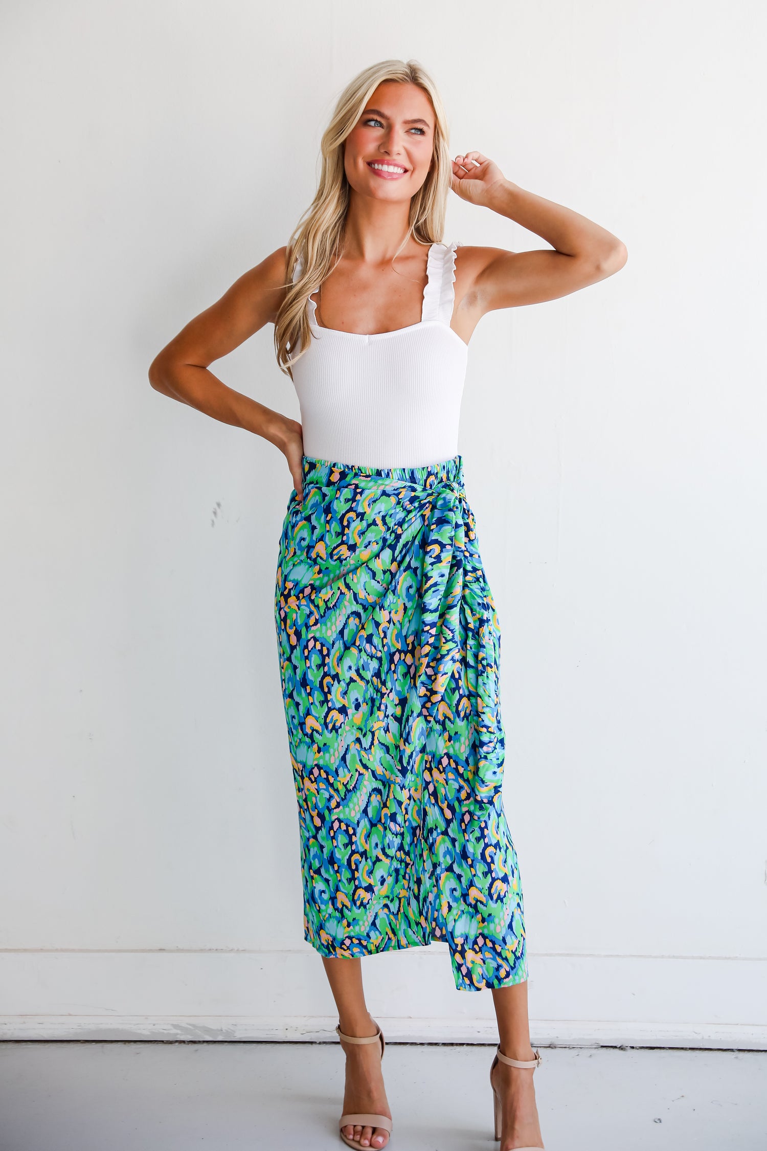 Magnificent Poise Blue Wrap Midi Skirt