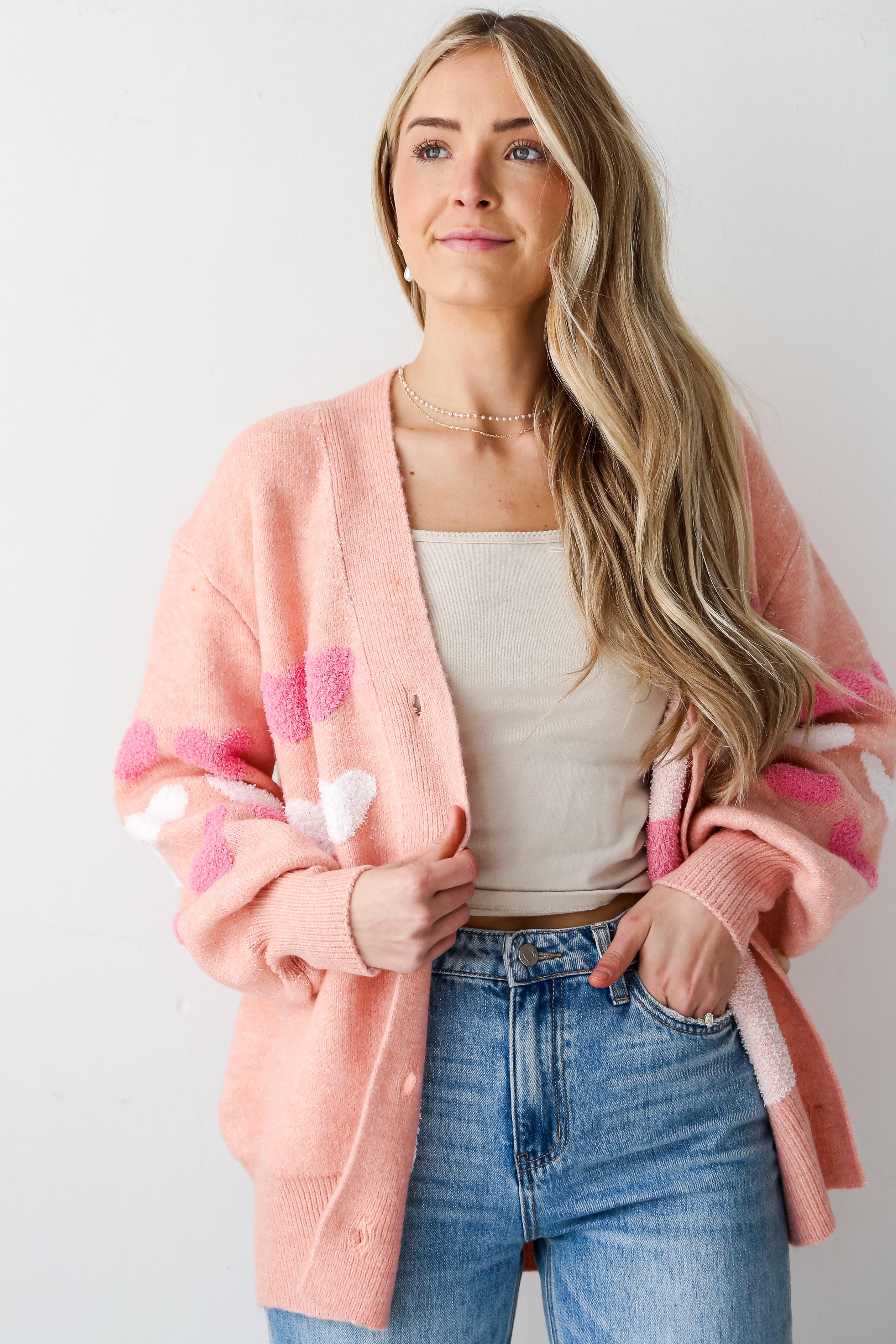 cozy Blush Heart Sweater Cardigan