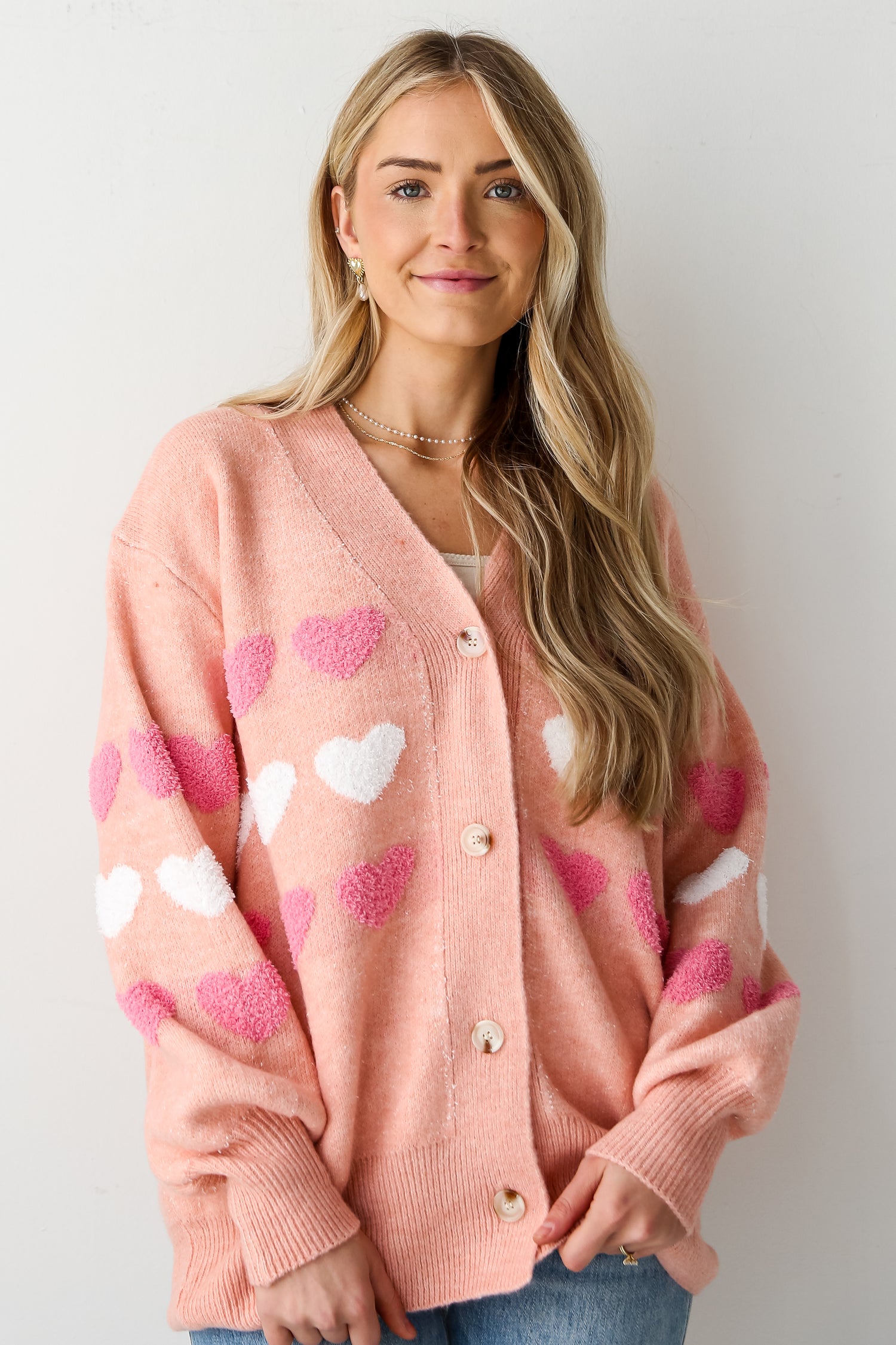 womens Blush Heart Sweater Cardigan