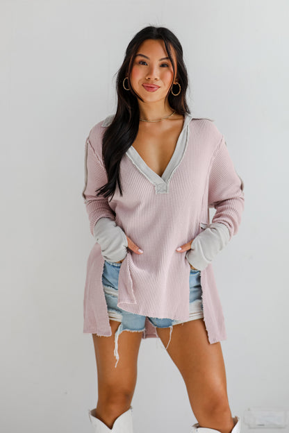 Utterly Adored Mauve Oversized Waffle Knit Top