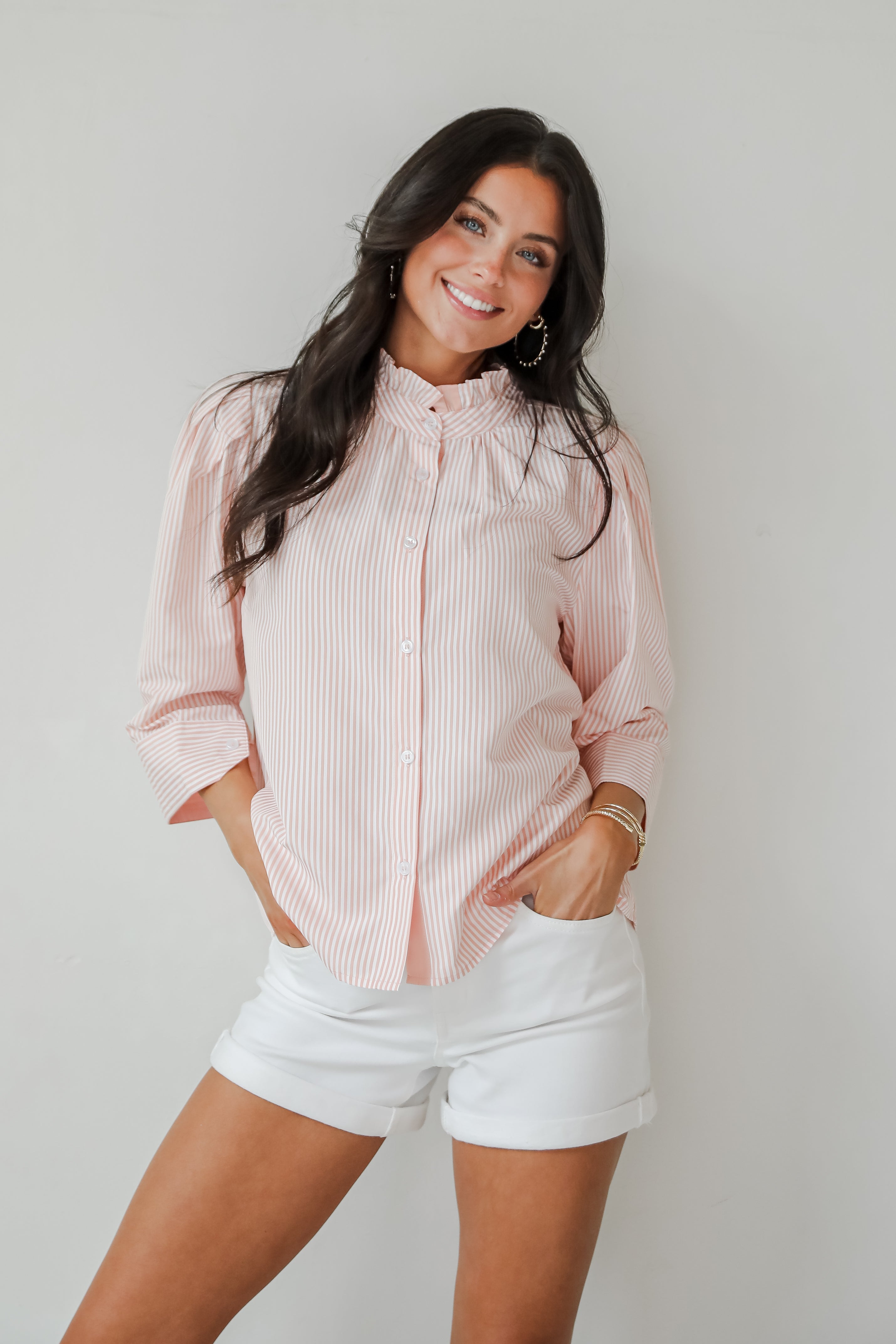 Casual Enchantment Blush Striped Blouse