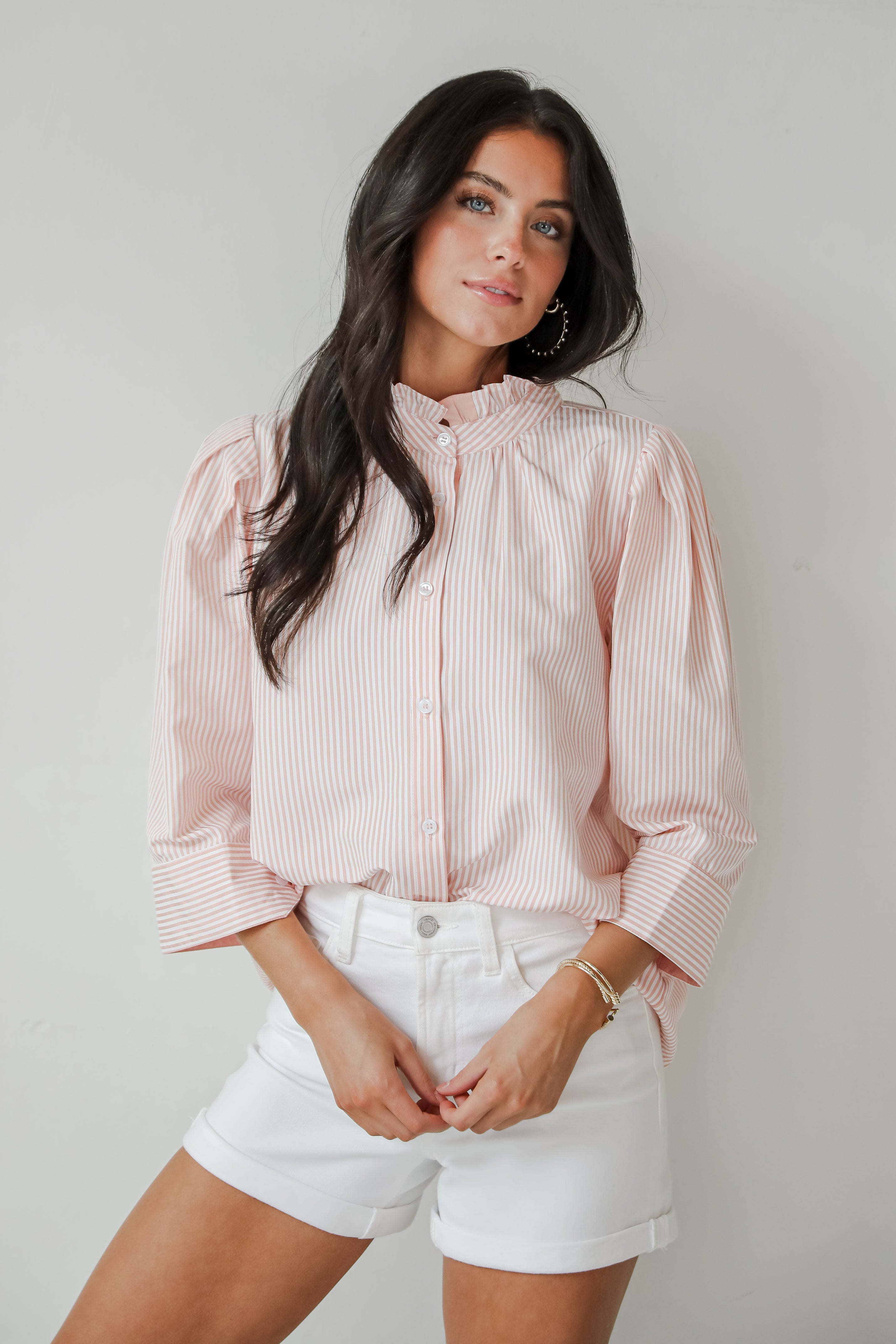 Casual Enchantment Blush Striped Blouse