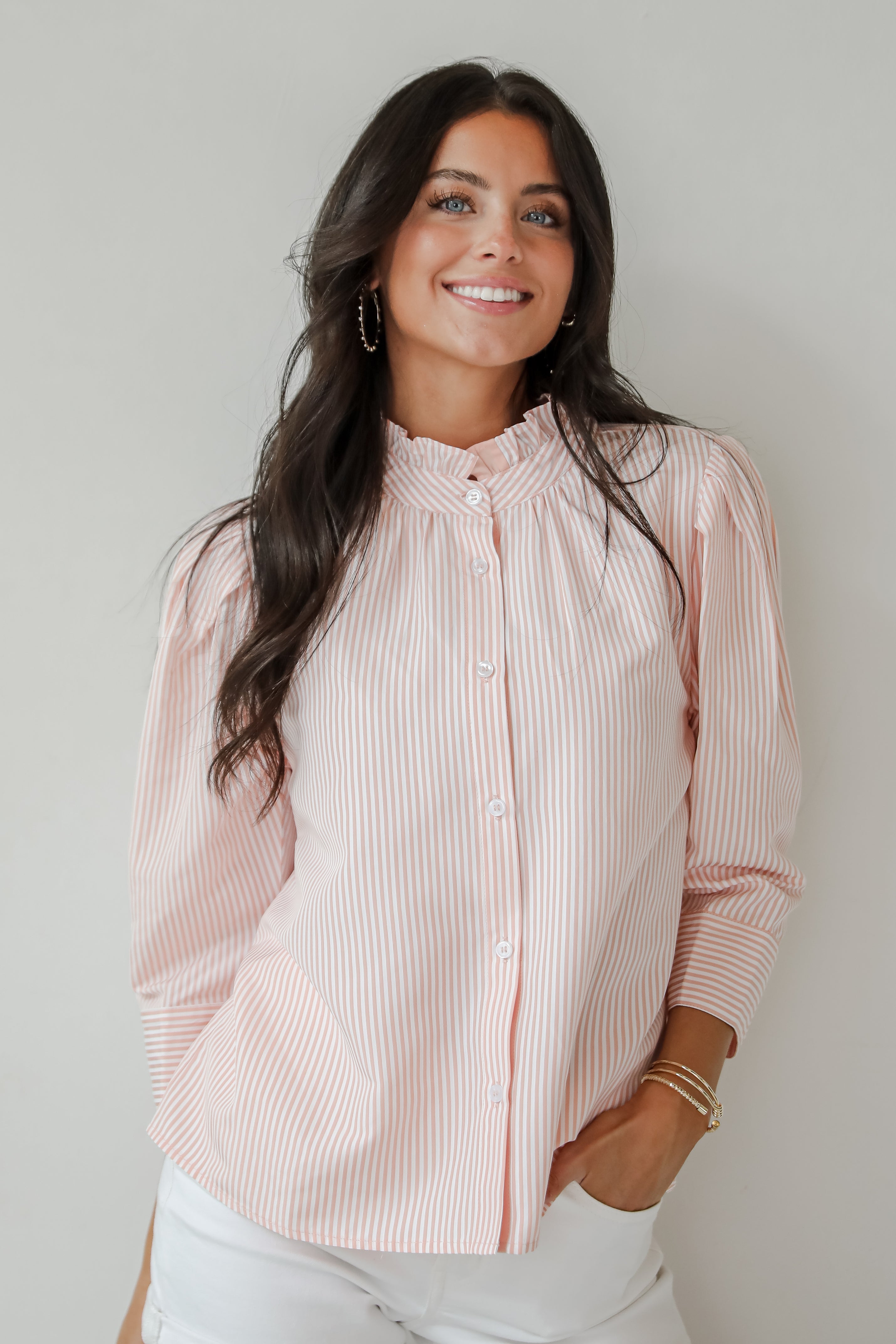 Casual Enchantment Blush Striped Blouse