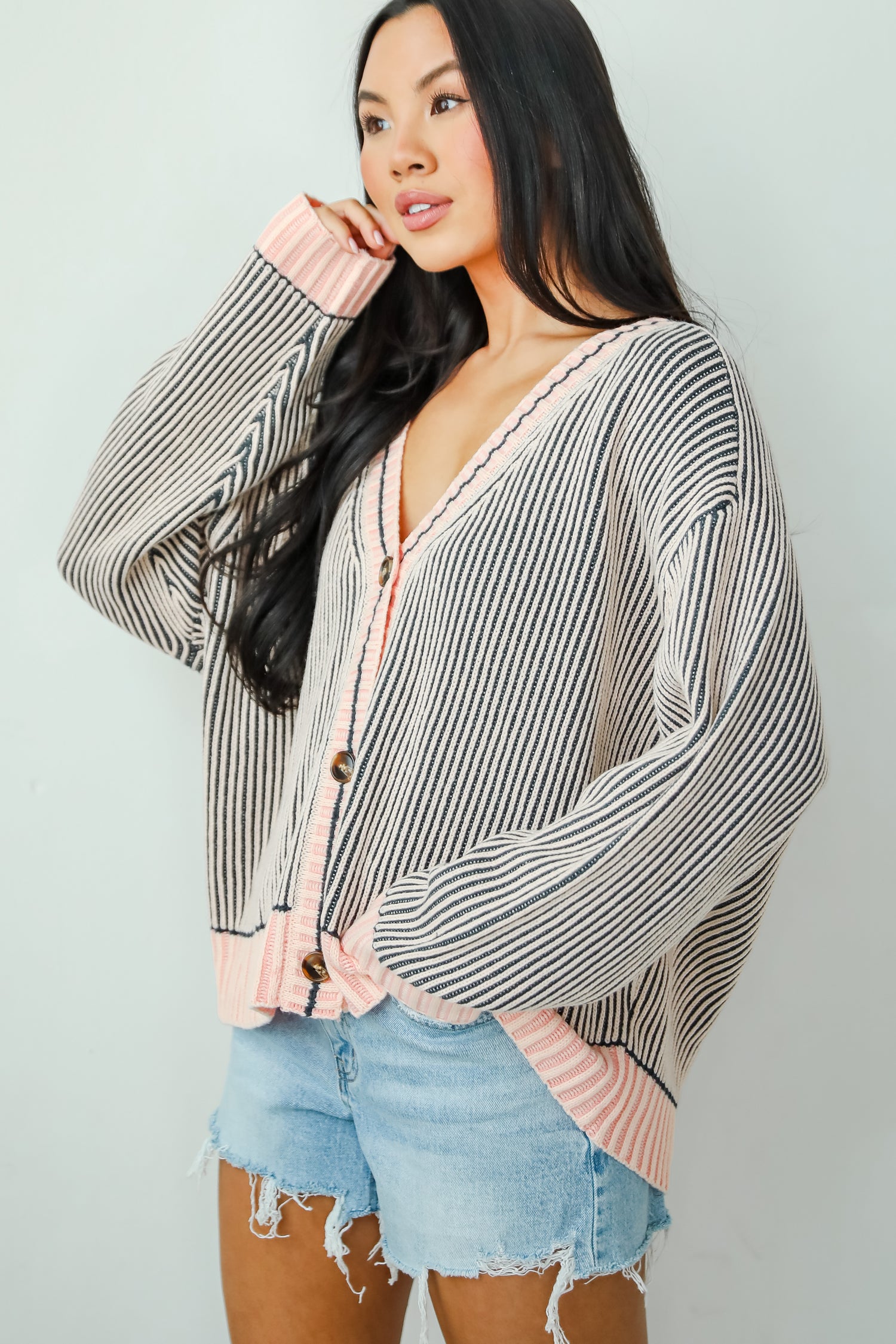 Cozy Expert Blush Striped Sweater Cardigan