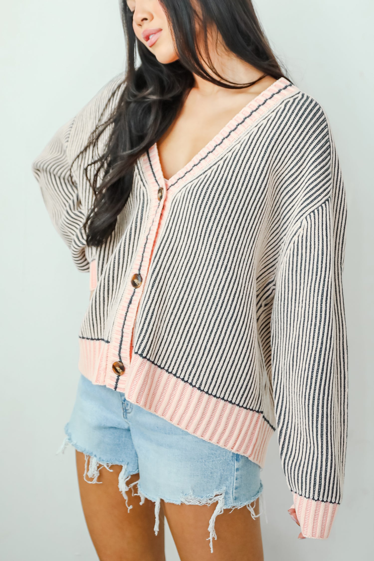 Cozy Expert Blush Striped Sweater Cardigan