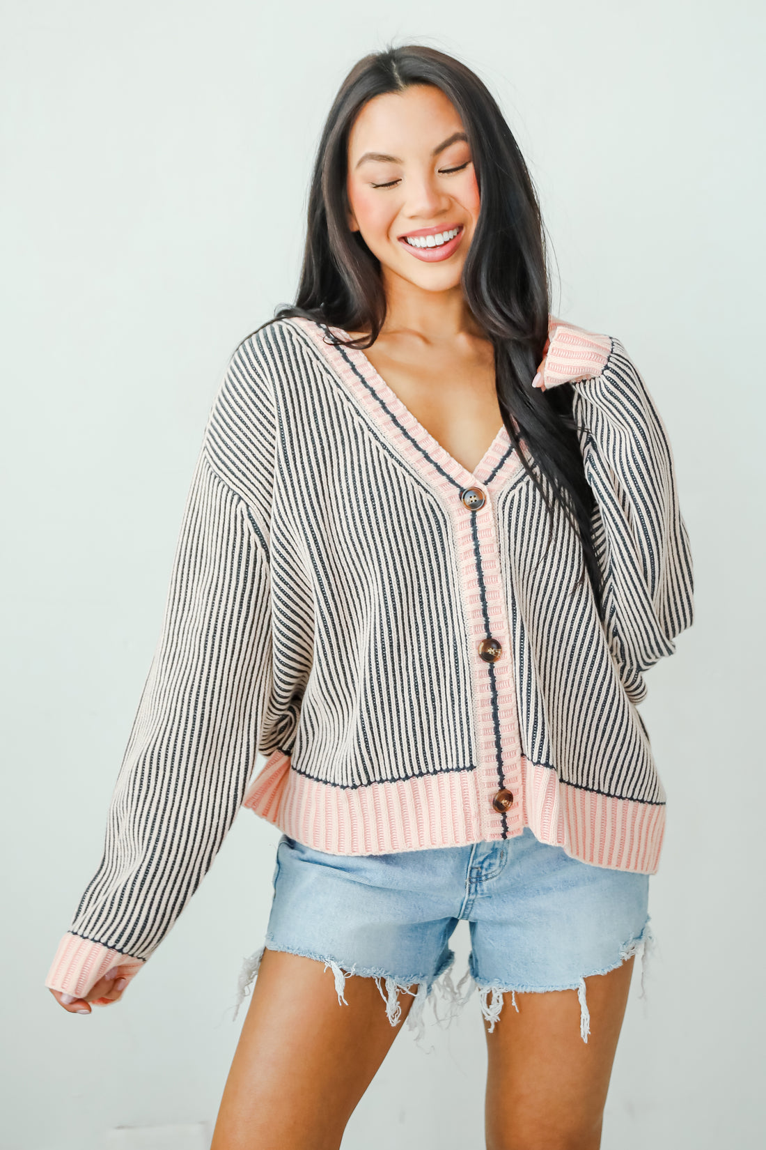 Cozy Expert Blush Striped Sweater Cardigan