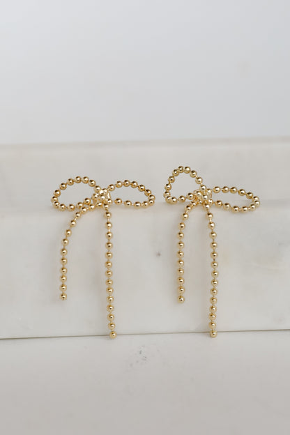 Clara Gold Beaded Bow Earrings