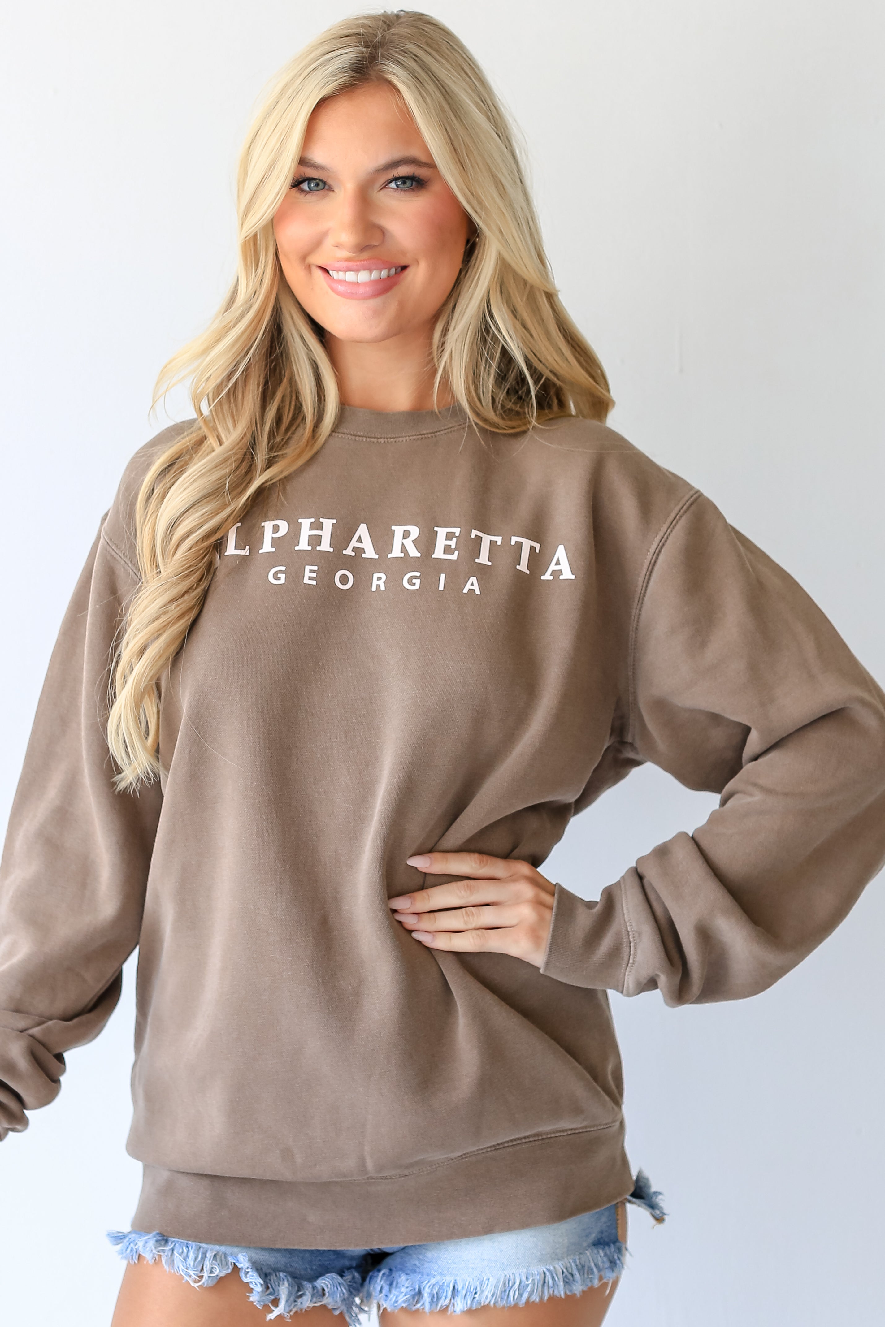 Brown Alpharetta Georgia Pullover close up