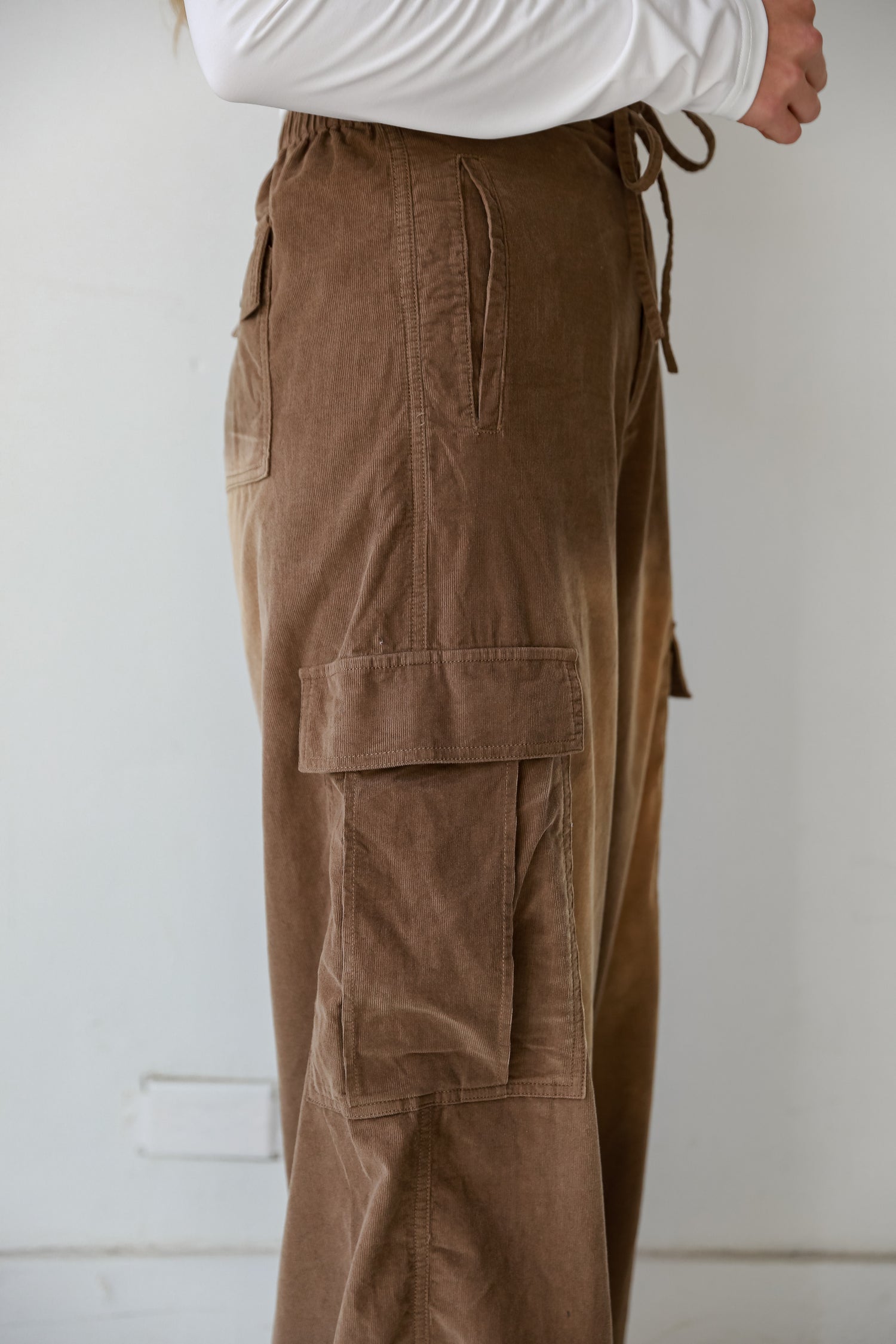 Brown Corduroy Cargo Pants side view