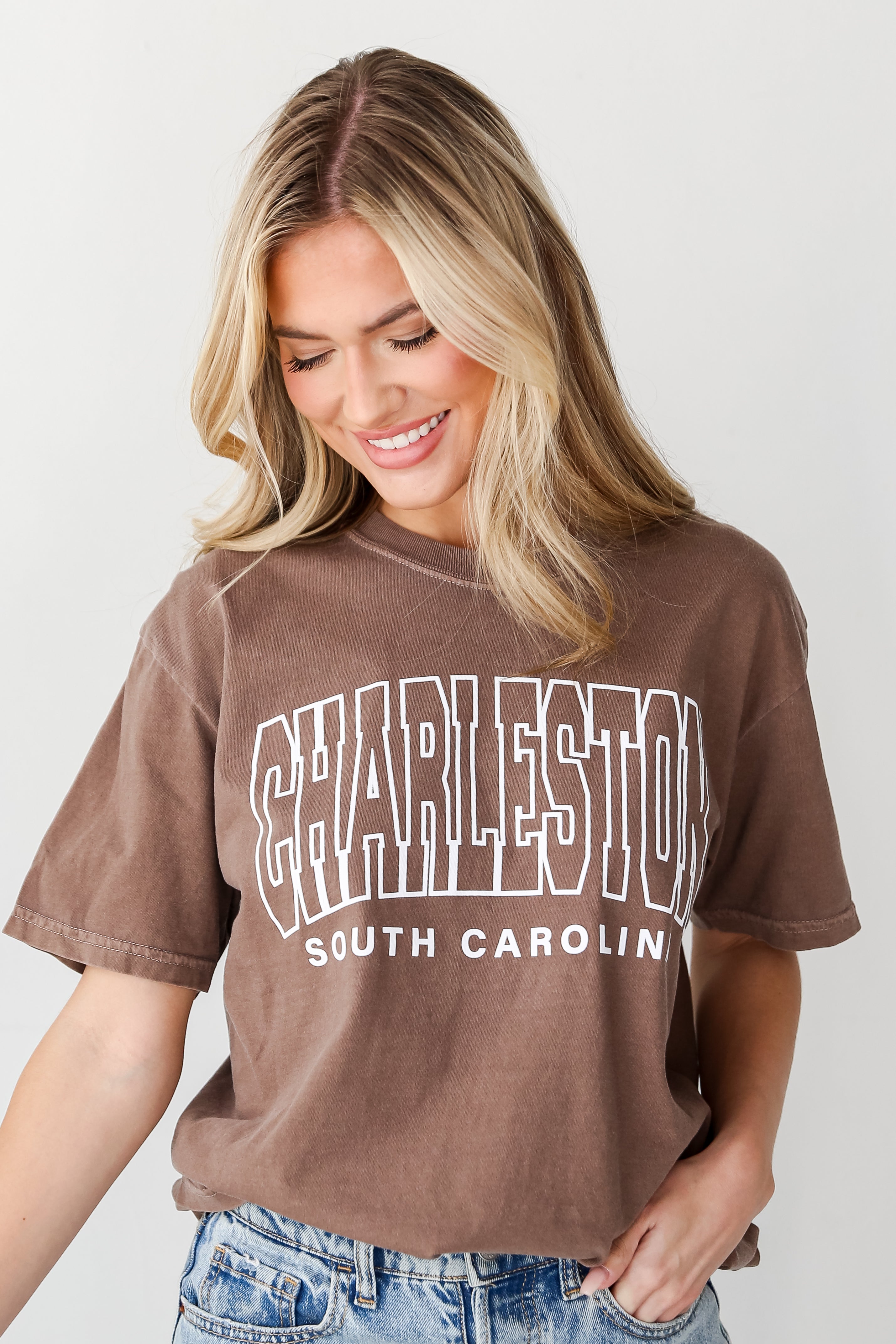 Brown Charleston South Carolina Tee on model