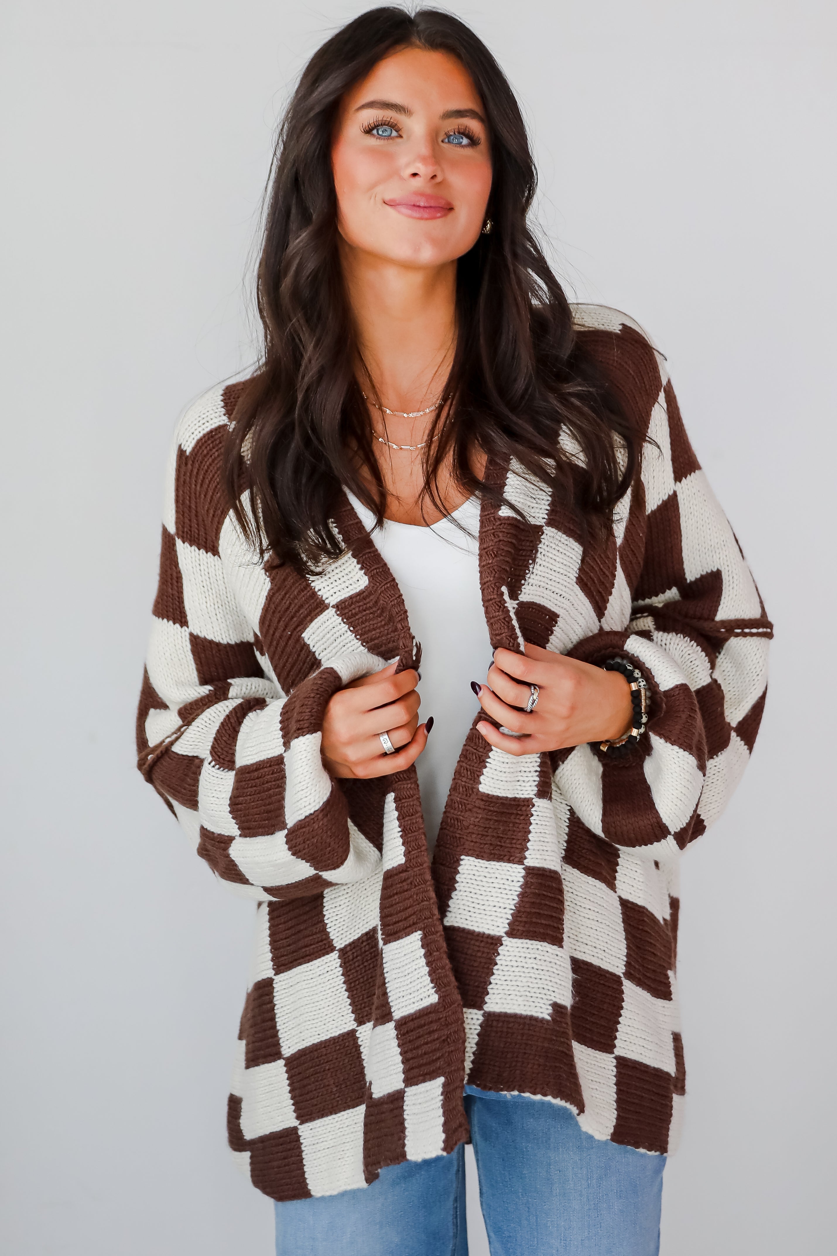 Marvelously Cozy Checkered Sweater Cardigan