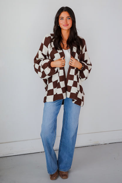 Marvelously Cozy Checkered Sweater Cardigan