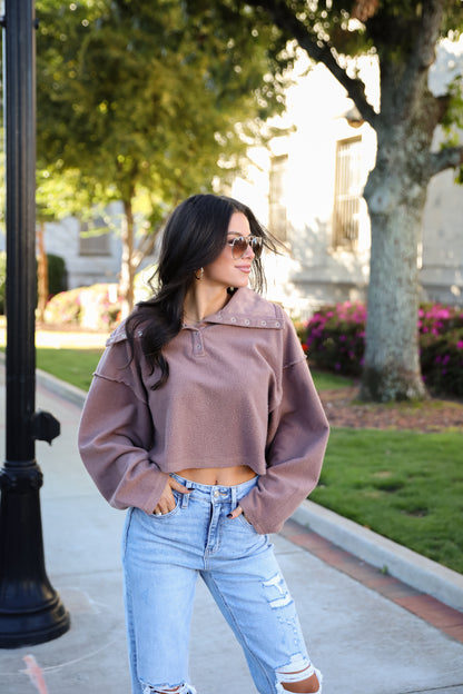 Snuggly Chic Brown Collared Pullover