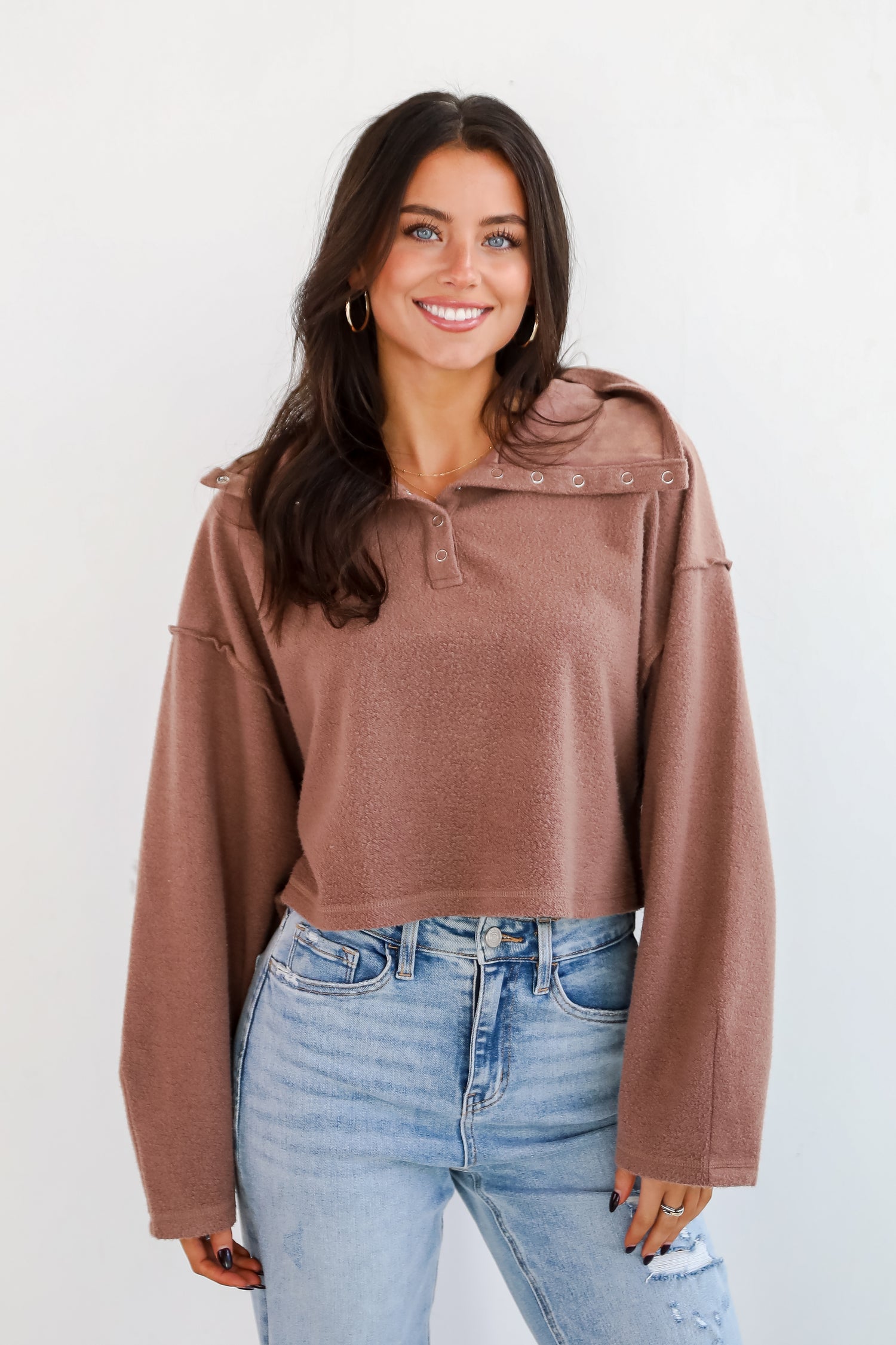 Snuggly Chic Brown Collared Pullover