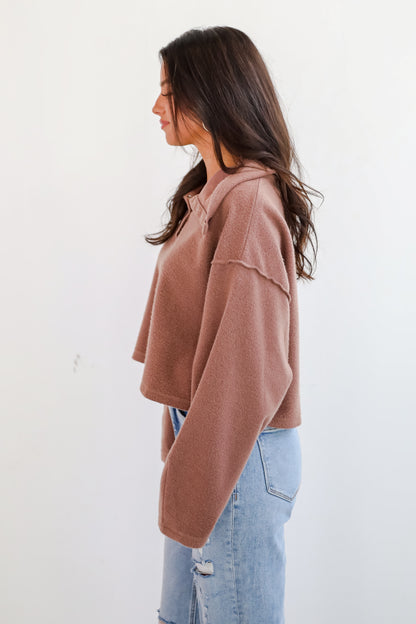 Snuggly Chic Brown Collared Pullover