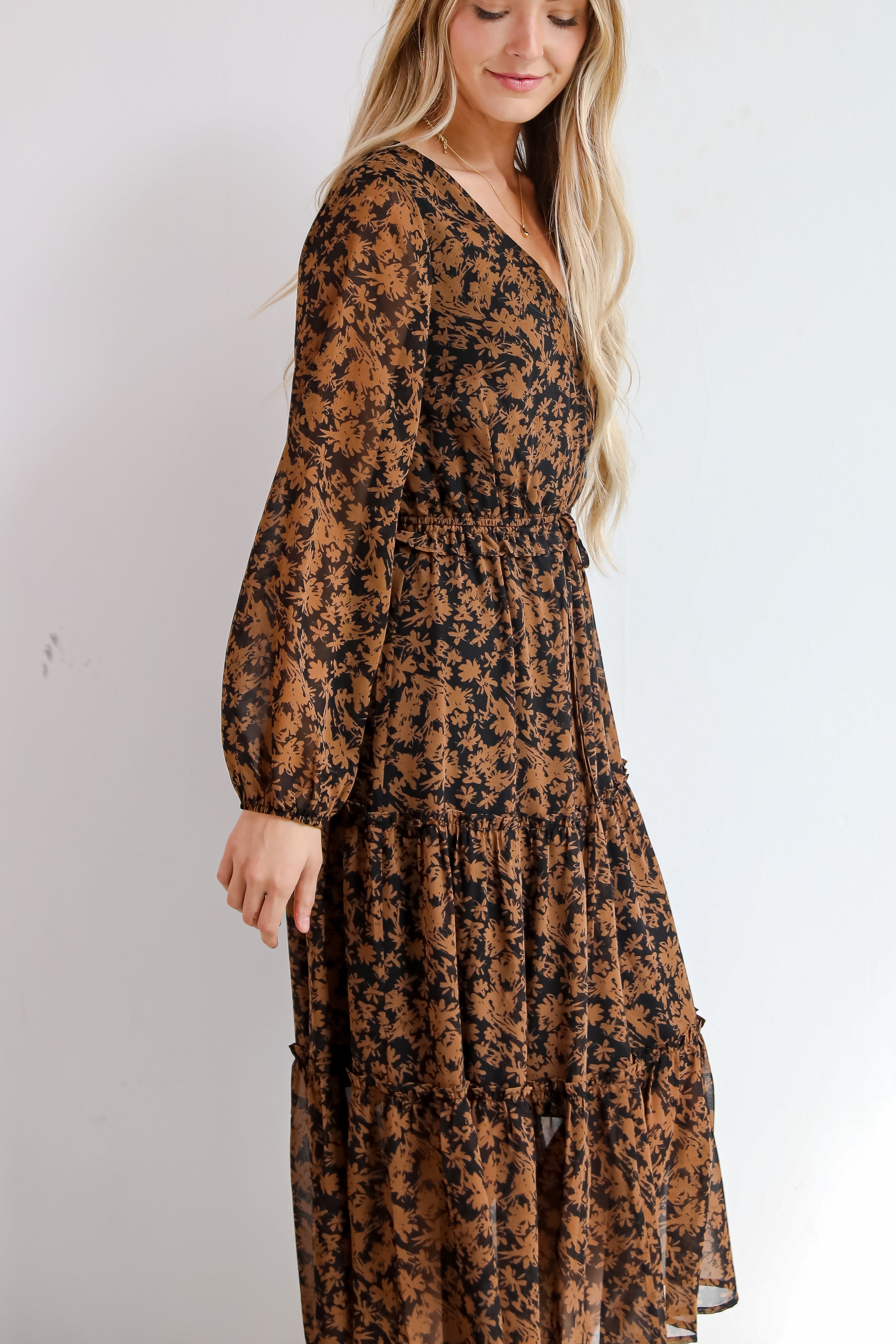 Graceful Glamour Black Floral Midi Dress