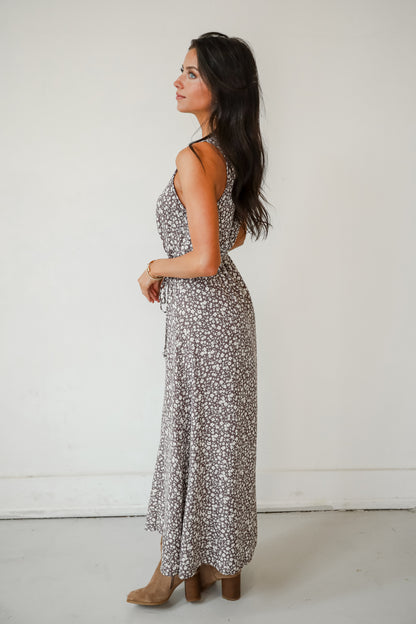 Elegant Admiration Brown Floral Maxi Dress