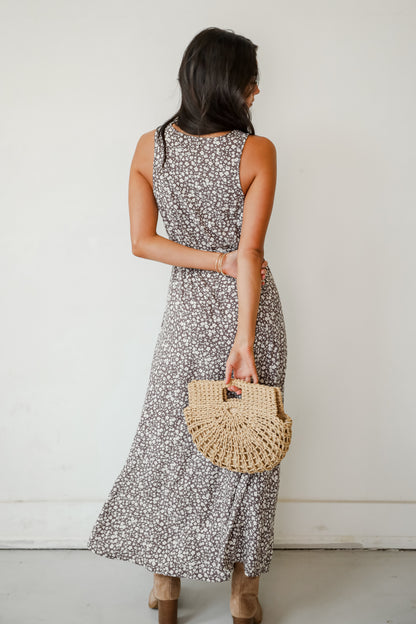 Elegant Admiration Brown Floral Maxi Dress