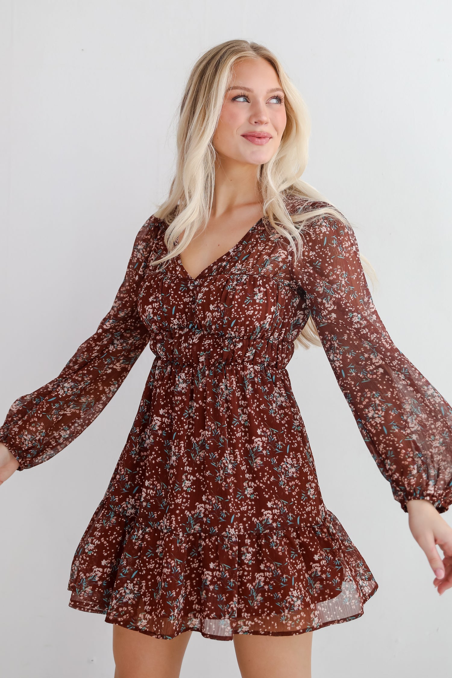 Charming Invitation Brown Floral Mini Dress