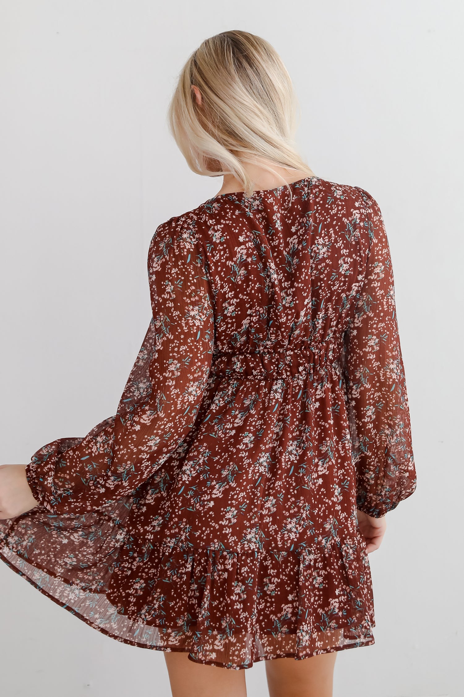 Charming Invitation Brown Floral Mini Dress