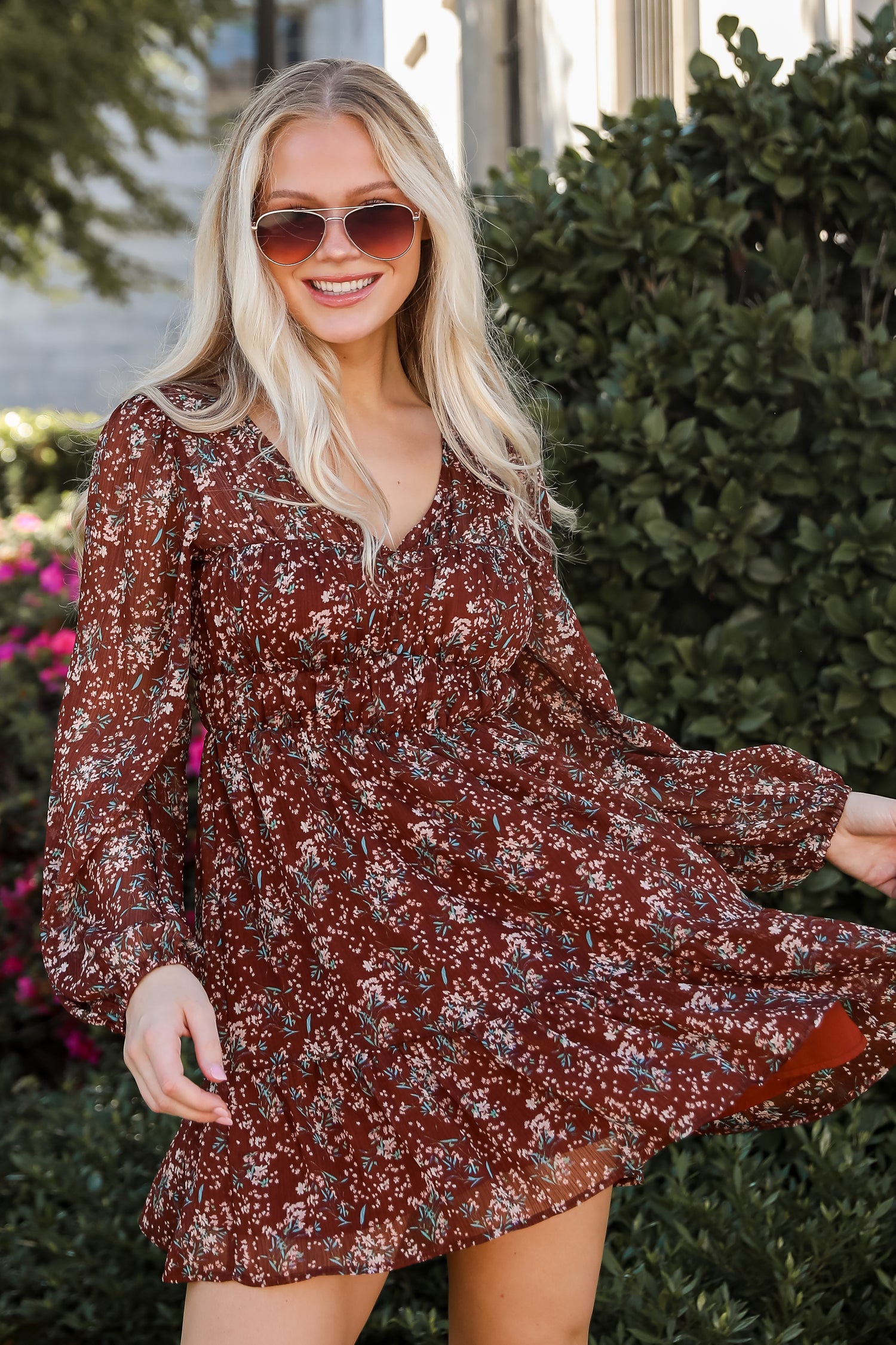 Charming Invitation Brown Floral Mini Dress