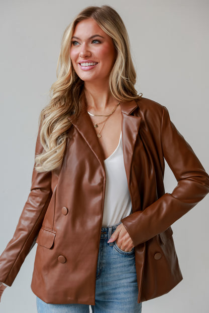 trendy Brown Leather Blazer