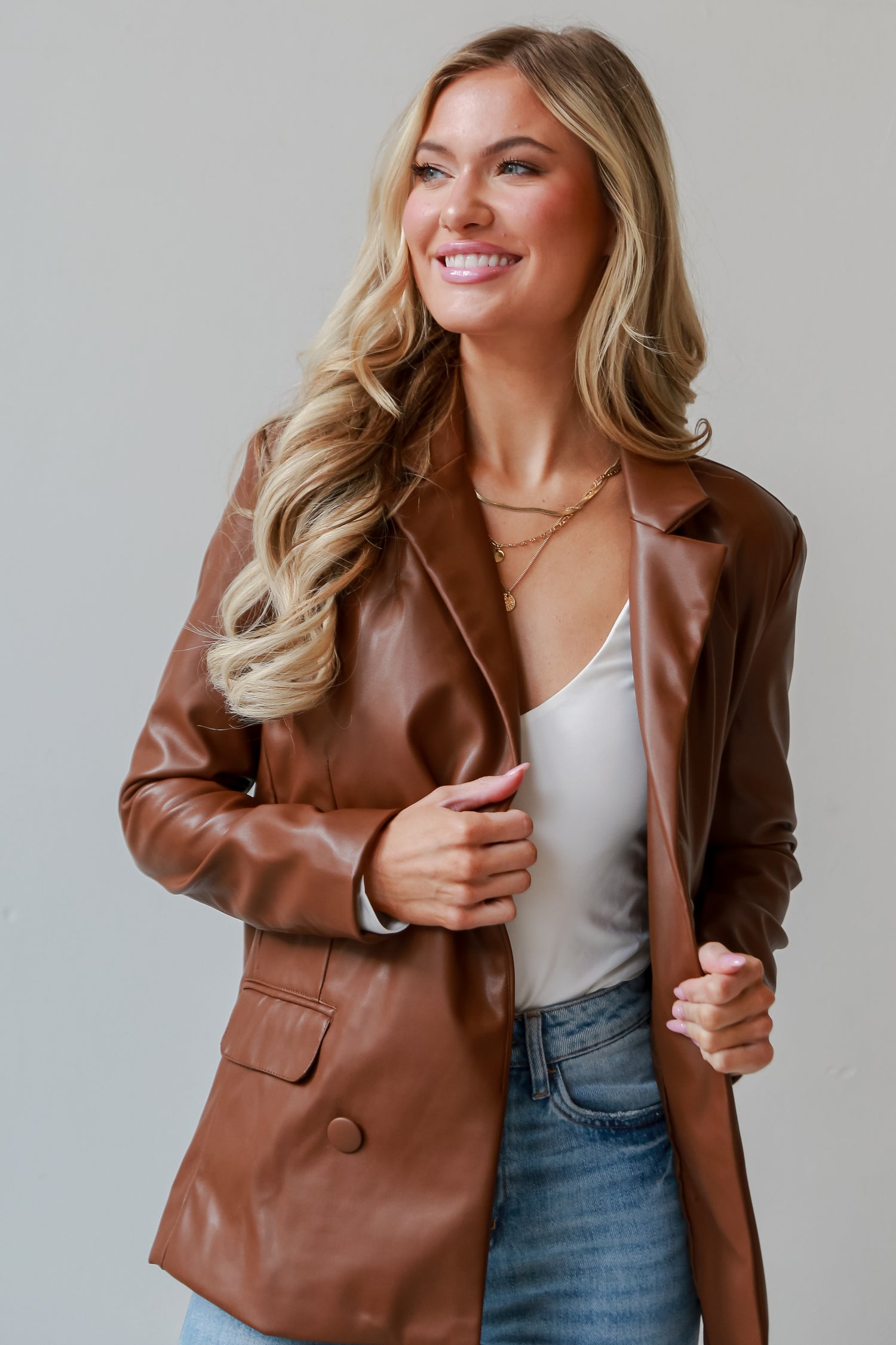 Brown Leather Blazer  front view