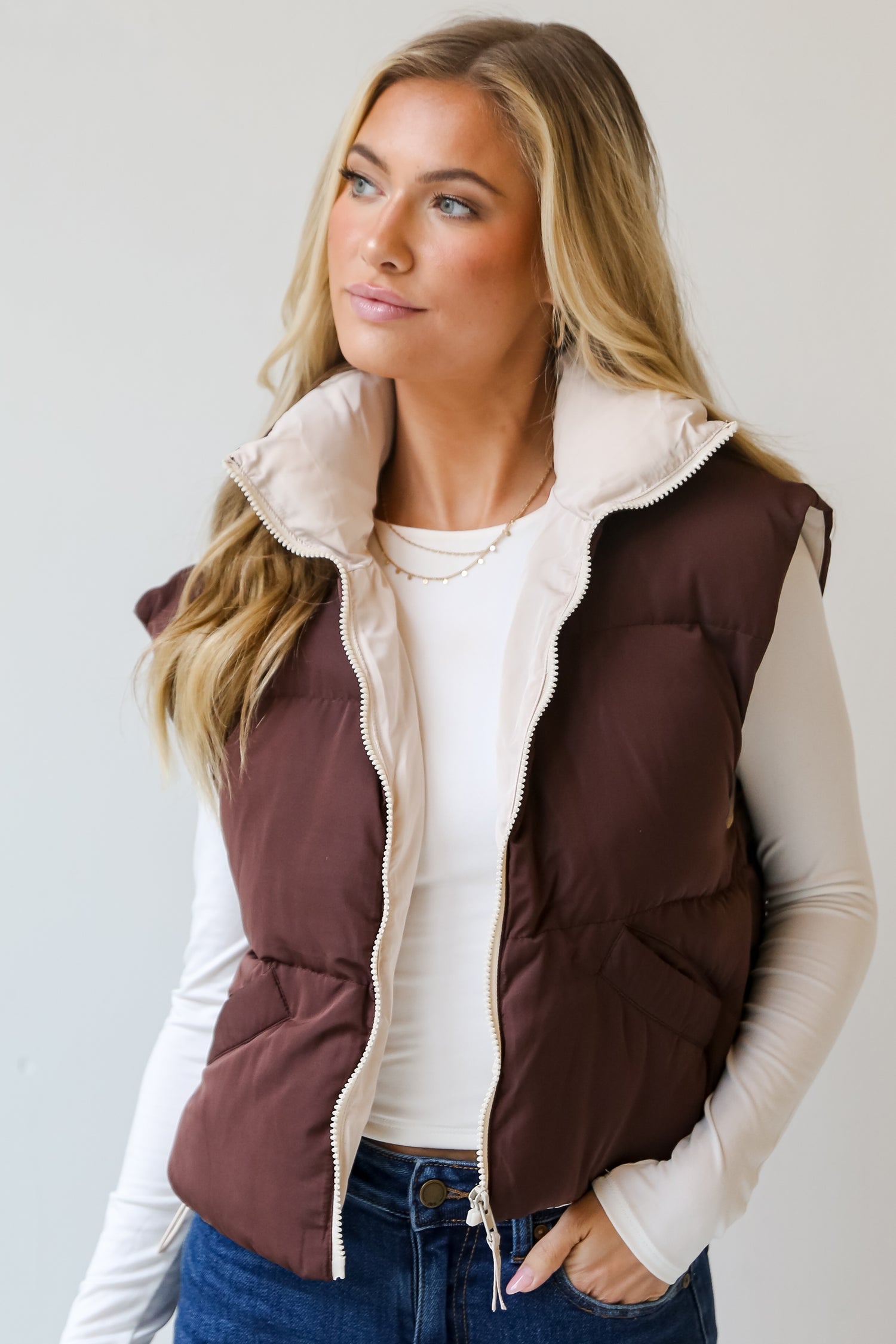 cute Brown Puffer Vest